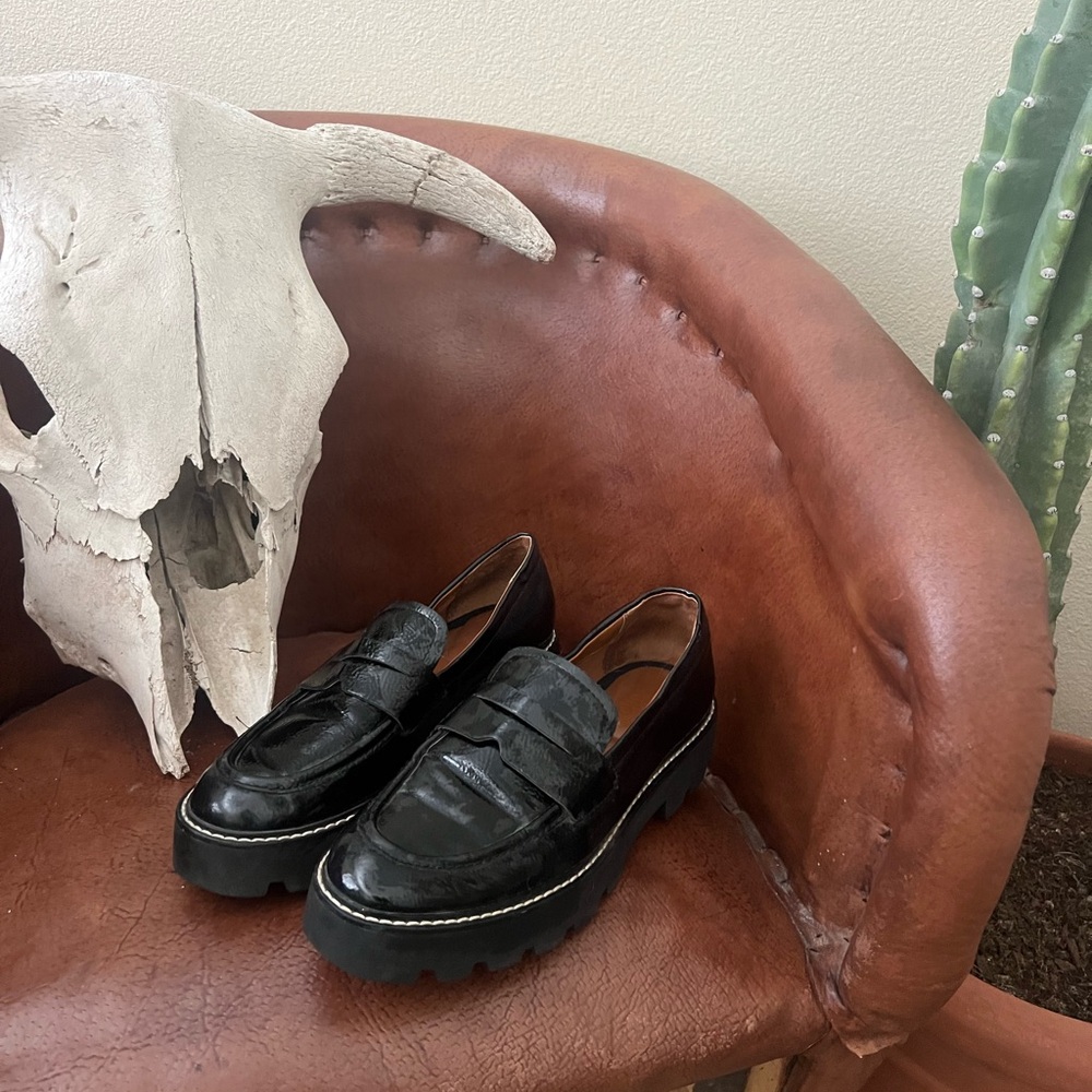 Franco Sarto Black Leather Loafers Slip-Ons